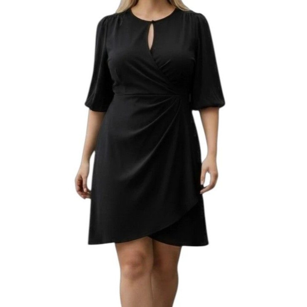 City Chic Women M/18 Black Jolie Key-hole Faux Wrap Event Church Office Dress
